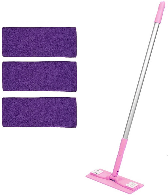 에이클린 밀대 청소기 소형 25cm 핑크 + 분섬사 패드 보라 3p 세트, 1세트
