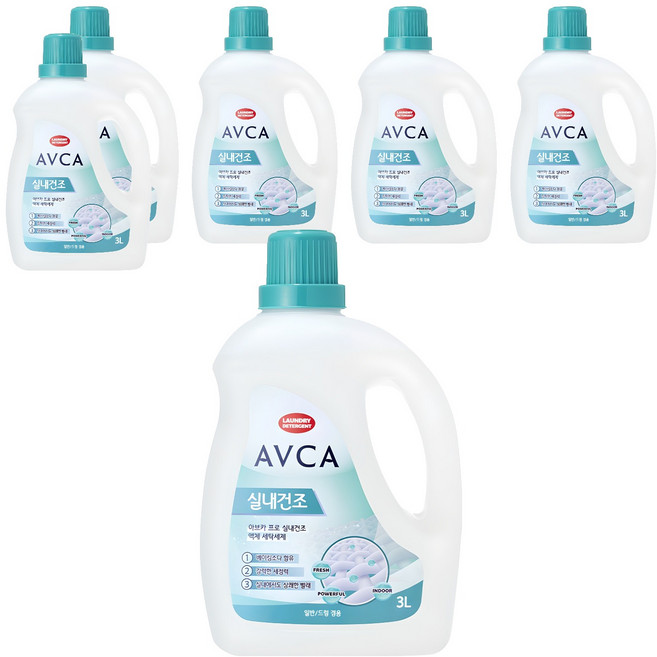 아브카 프로 실내건조 액체 세탁 세제 본품, 3L, 6개