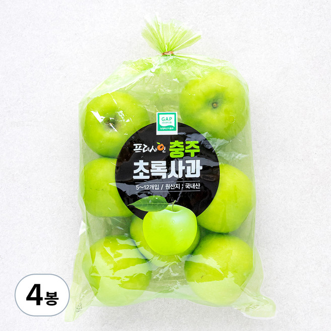 프레샤인 GAP인증 충주 초록사과 중과, 1.5kg(7~8입), 4봉