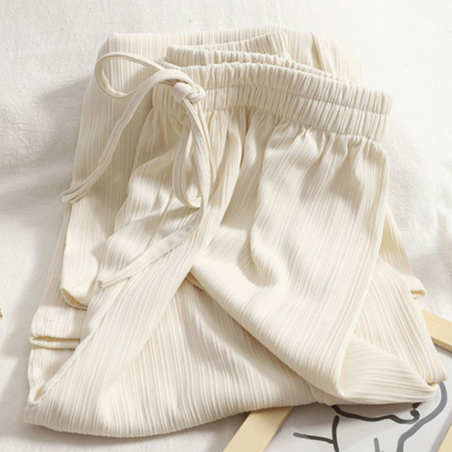 아이캔심플 여성용 구김없는 플리츠 와이드핏 밴딩 팬츠