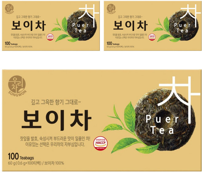 우리차 보이차, 600mg, 100개입, 3개