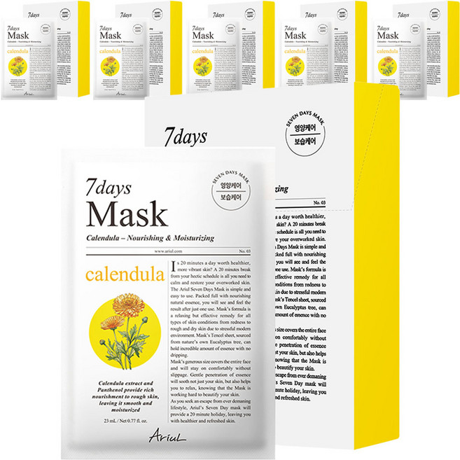 아리얼 세븐데이즈 카렌듈라 P 마스크팩 230ml, 10개입, 6개