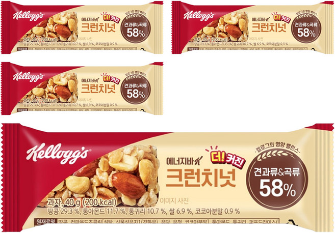 켈로그 에너지바K 크런치넛, 40g, 4개