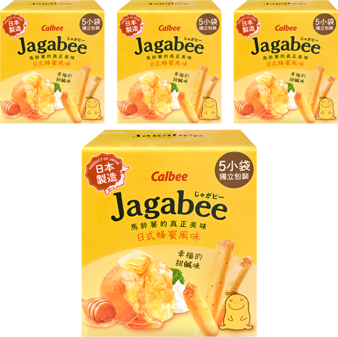 Calbee 卡樂比 Jagabee 日本加卡比薯條 日式蜂蜜風味 5包入 酥脆涮嘴, 75g, 4盒