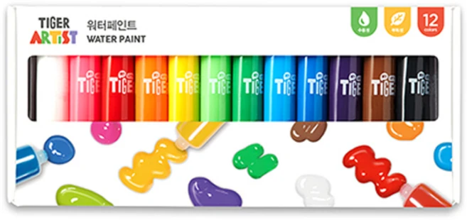 마이리틀타이거 워터 페인트 유아용 퍼포먼스 물감, 36ml, 12색 - 쿠팡