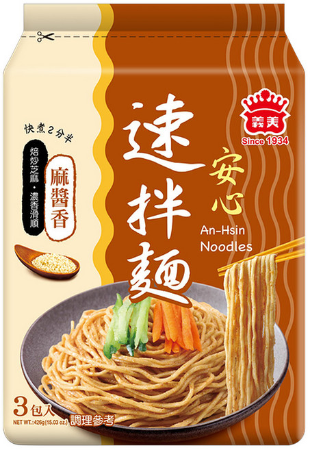 義美 速拌麵 麻醬香 142g, 3包