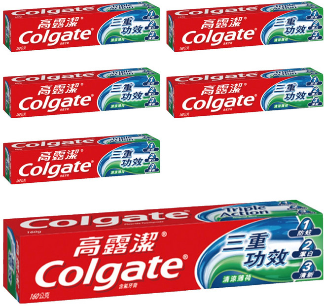 Colgate 高露潔 三重功效含氟牙膏 清涼薄荷, 160g, 6條