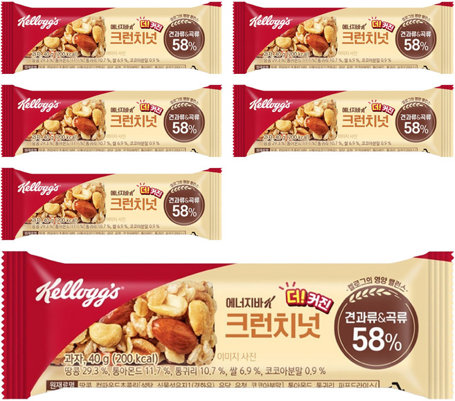 켈로그 에너지바K 크런치넛, 40g, 6개