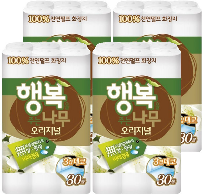 행복을주는나무 오리지널 천연펄프 3겹 고급롤화장지, 27m, 30개입, 4개