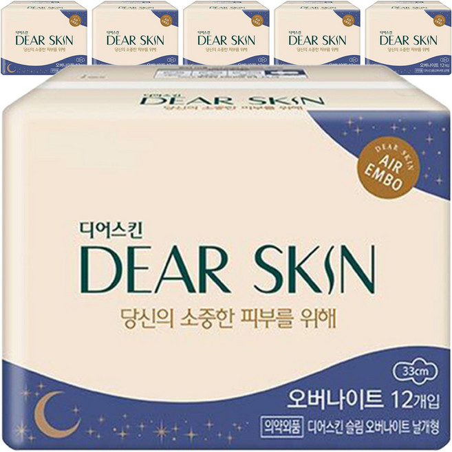 디어스킨 슬림 생리대 날개형, 오버나이트, 12개입, 6개