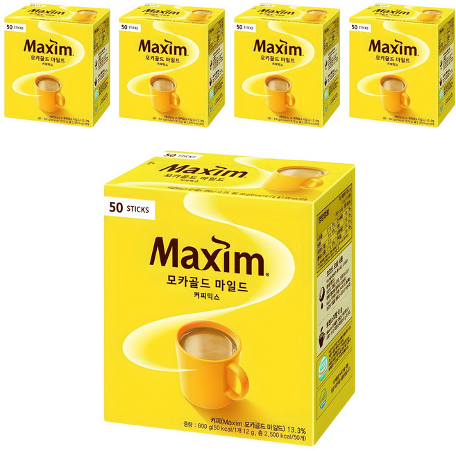 맥심 모카골드 마일드 커피믹스, 12g, 50개입, 5개