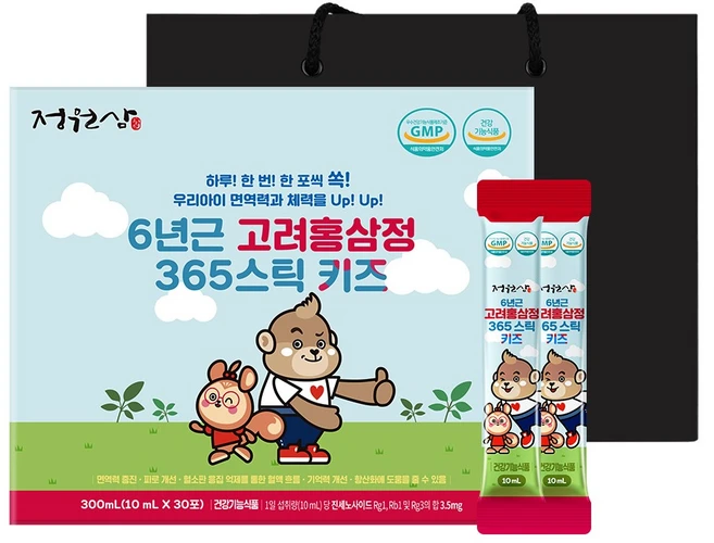 정원삼 6년근 고려홍삼정 365 스틱 키즈 30포 + 쇼핑백, 300ml, 1개 - 쿠팡
