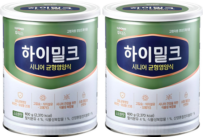 하이밀크 시니어 균형영양식, 600g, 2개