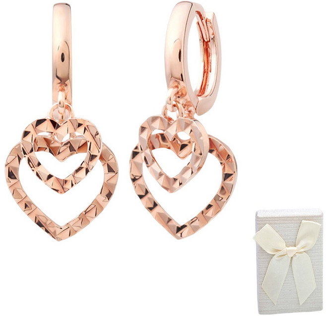 라울스톤 여성용 14K 금침 컷팅 하트 링 원터치 드롭 금 샤인하트 귀걸이 JK186 + 케이스