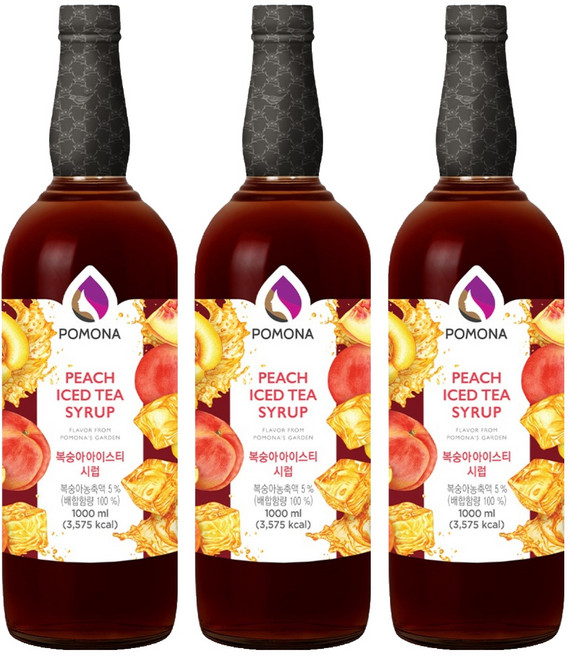 포모나 복숭아아이스티 시럽, 1L, 3개