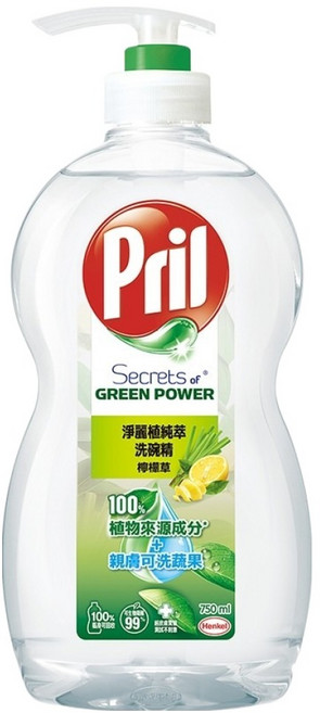 Pril 淨麗 植純萃洗碗精 檸檬草, 750ml, 1瓶