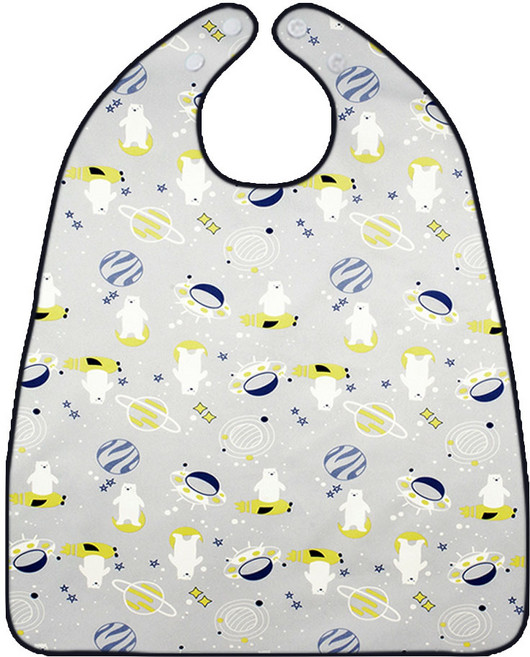 더해피 성인 방수 백곰 버튼형 턱받이, 그레이, 1개