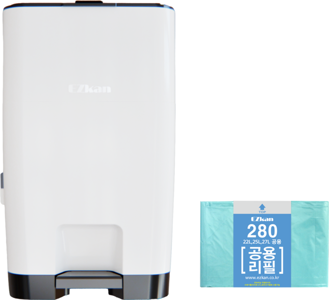 이지캔 종량제봉투 호환 투톤 기저귀 쓰레기통 + 리필 롤 280 세트, 투톤화이트, 27L