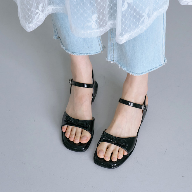 슈카르페 여성용 푹신한 쿠션 스퀘어토 리본 빅사이즈 샌들