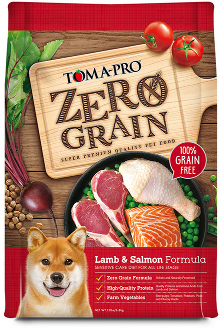 TOMA-PRO 優格 全齡犬 零穀 乾飼料, 6.8kg, 1袋, 羊肉  +  鮭魚