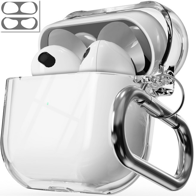누아트 일체형 하드케이스+메탈 철가루 방지스티커, 에어팟 3세대, 투명, 1개