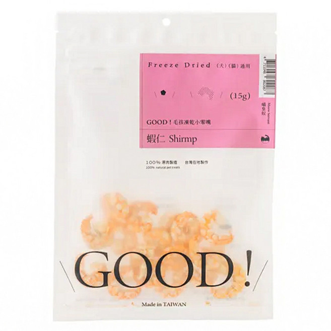 MEOW SERVANT 喵皇奴 毛孩凍乾小零嘴 犬貓適用, 蝦仁, 15g, 1包