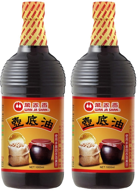 萬家香 壺底油 100%純釀造 不含防腐劑 使用非基因改造黃豆, 1L, 2瓶