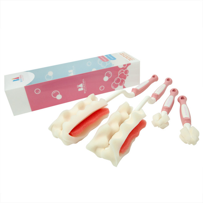 비지엔젤 스폰지 젖병솔 + 젖꼭지 솔, 2세트, 핑크