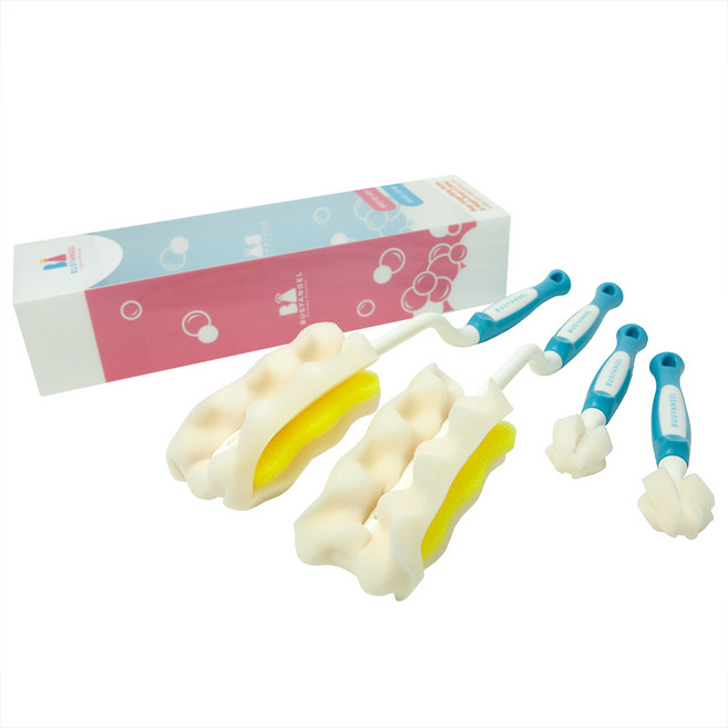 비지엔젤 스폰지 젖병솔 + 젖꼭지 솔, 2세트, 블루