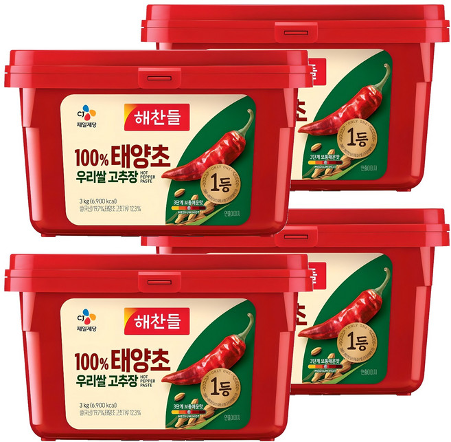 해찬들 100% 태양초 우리쌀 고추장, 3kg, 4개