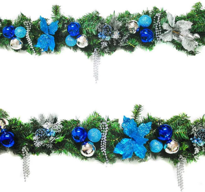 摩達客 聖誕裝飾樹藤條, 銀藍色系, 1條