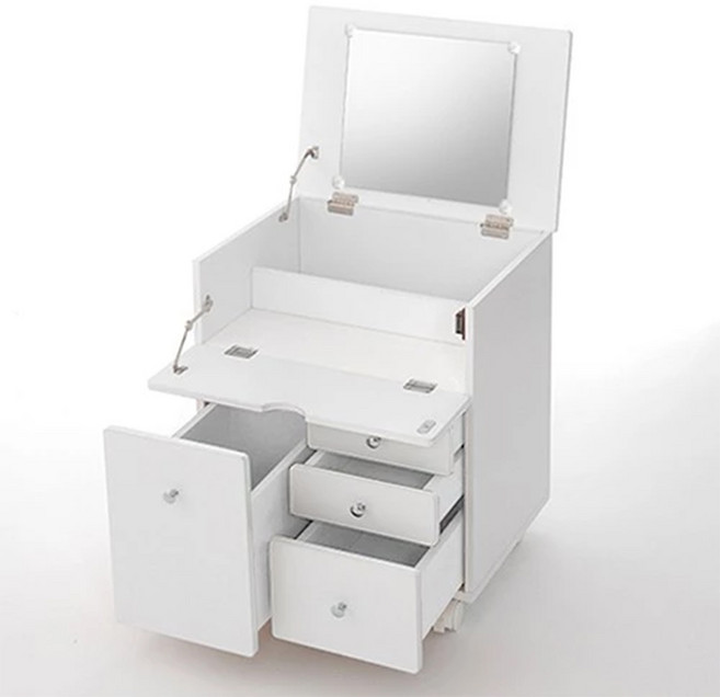 愛子日式床頭櫃化妝車 多功能收納 附活動輪, 白色, 1個