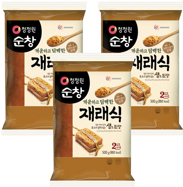 청정원순창 개운하고 담백한 재래식 생된장, 3개, 500g