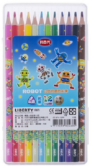 LIBERTY 利百代 機器人抗菌色鉛筆 CC874-12PP, 12色, 1盒