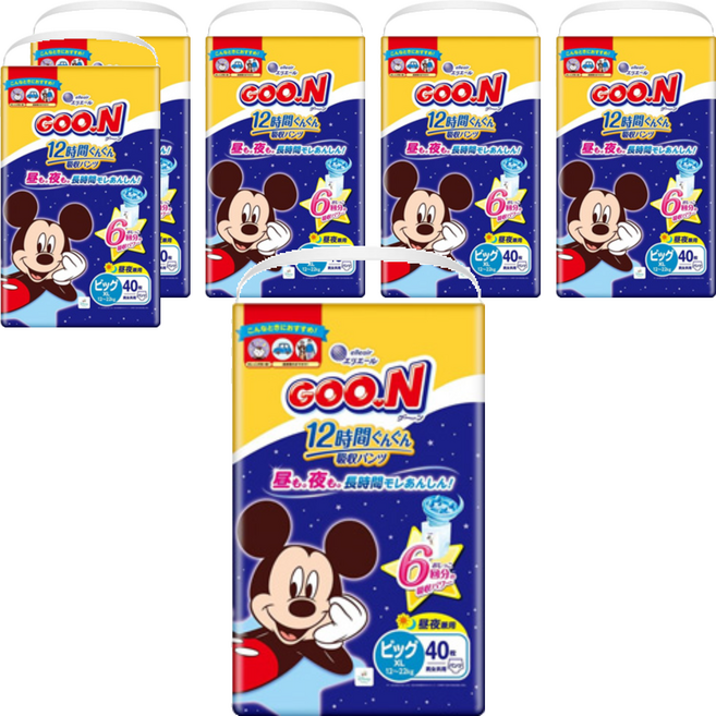 GOO.N 大王 日本境內版 米奇米妮款 12小時超吸收紙尿褲/尿布 12~22kg, XL, 240片