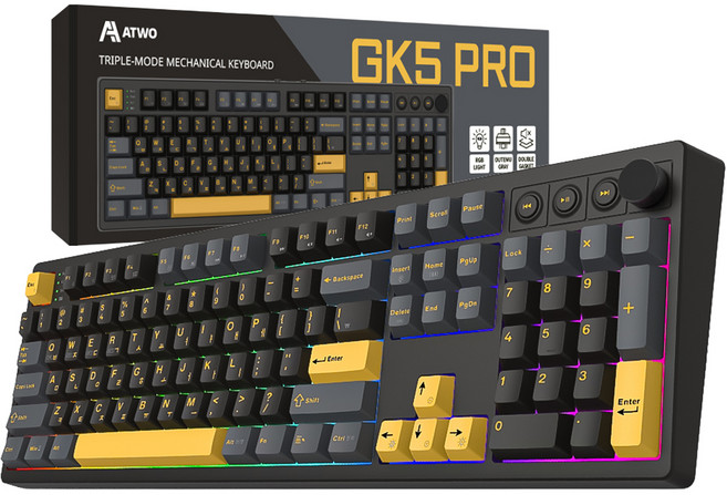 에이투 풀배열 게이밍 유무선 키보드 오테뮤 그레이축, 블랙골드, GK5 PRO, 제조사축