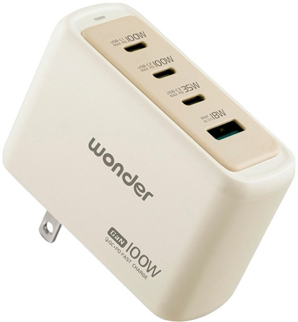 wonder 旺德電通 100W GaN 氮化鎵極速智能充電器 WA-A15TS4, 淺奶茶, 1個