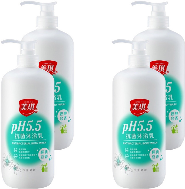 美琪 pH5.5 抗菌沐浴乳 經典皂香 不含皂鹼, 1L, 4瓶