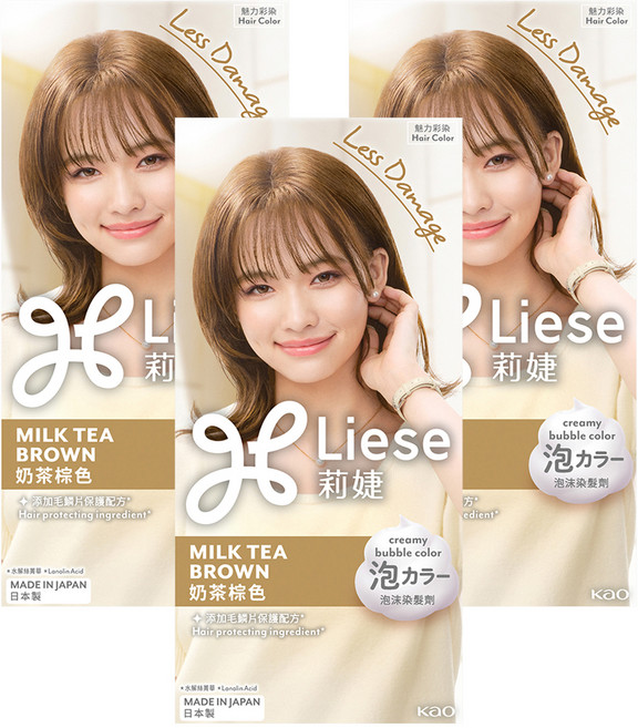 Liese 莉婕 泡沫染髮劑, 奶茶棕色, 3個