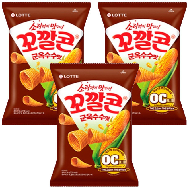 꼬깔콘 군옥수수맛, 134g, 3개