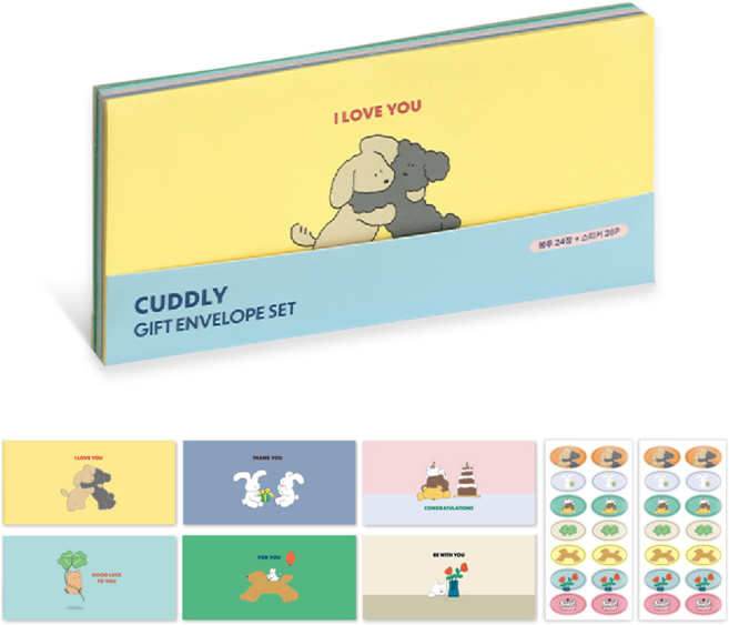 아이코닉 커들리 용돈봉투 6종 x 4p + 스티커 28p 세트, 혼합색상, 1세트