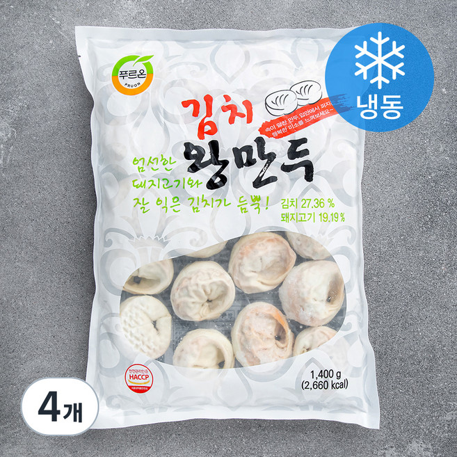 푸르온 김치 왕만두 (냉동), 1.4kg, 4개