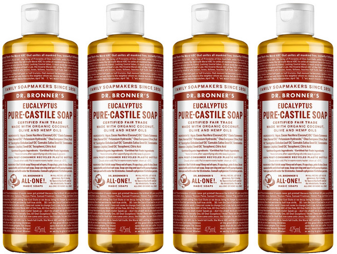 닥터브로너스 유칼립투스 퓨어 캐스틸 솝 바디워시, 475ml, 4개