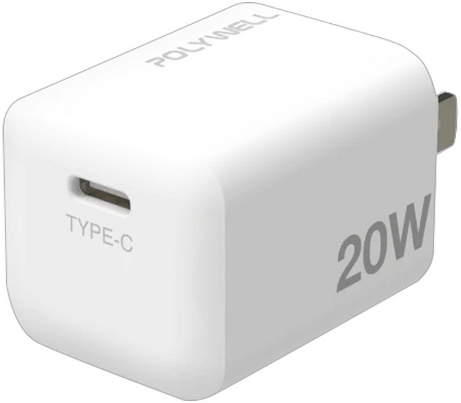 POLYWELL 寶利威爾 PD迷你快充頭 20W Type-C充電頭 豆腐頭 適用蘋果iPhone安卓 PW15-T05-A006, 白色, 1個