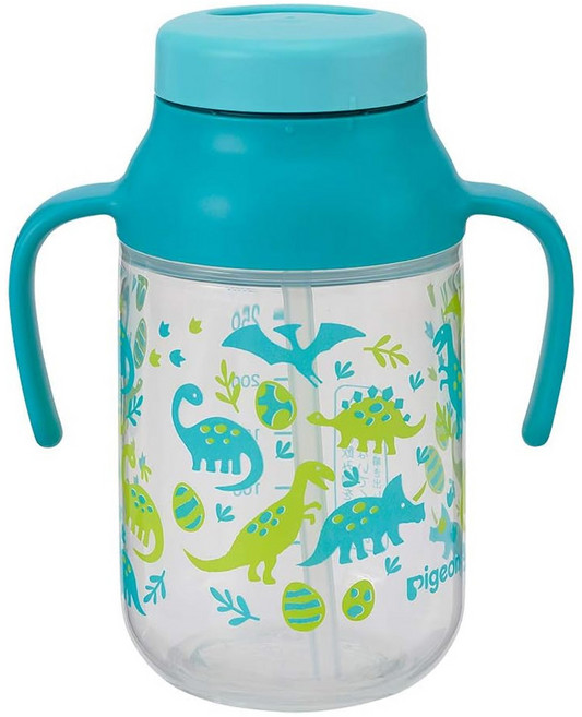 pigeon 貝親 Kurutto吸管杯 8個月以上, 恐龍世界 藍色, 330ml, 1個