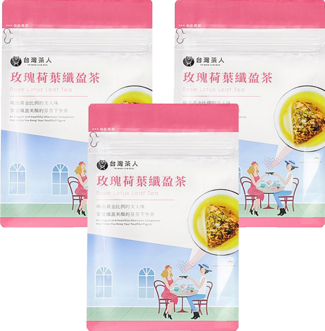 台灣茶人 荷葉玫瑰纖盈茶, 3.3g, 10包, 3袋