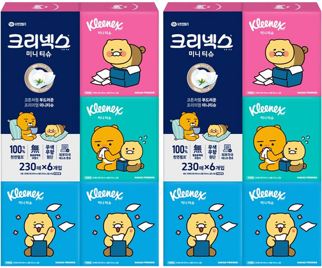 크리넥스 코튼처럼 부드러운 프리미엄 미니티슈 카카오프렌즈, 230매입, 12개