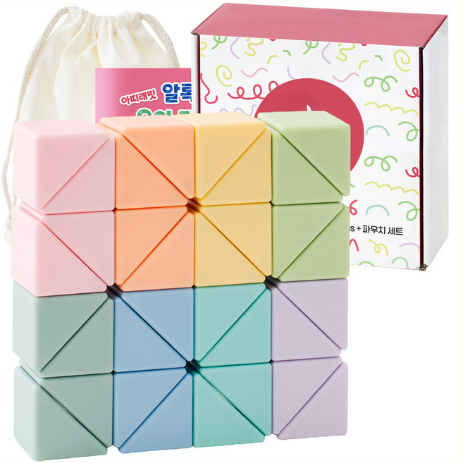 아띠래빗 유아용 알록달록 빅사이즈 자석 블럭 32p + 파우치 세트, 파스텔, 1세트