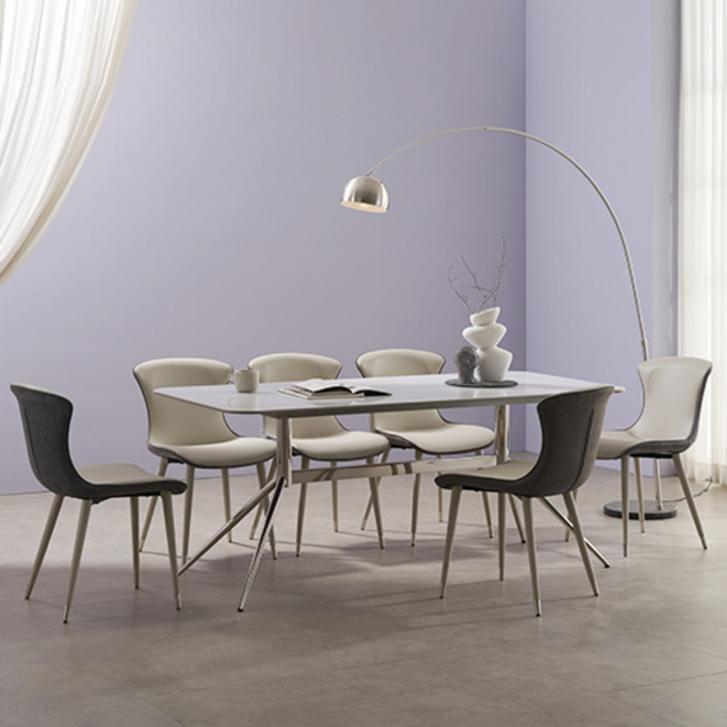 잉글랜더 밀란 리버서블 통세라믹 스테인레스 1800 6인용 식탁 + 의자 6p 세트 방문설치, 식탁(마블화이트 + 그레이), 의자(그레이), 일반의자 6