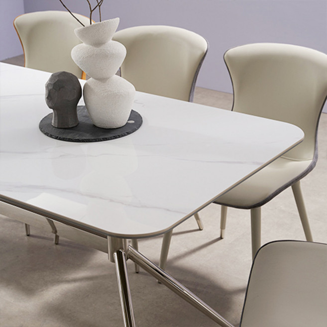 잉글랜더 밀란 리버서블 통세라믹 스테인레스 1800 6인용 식탁 방문설치, 식탁(마블화이트 + 그레이), 일반의자 6